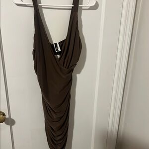 Brown Ruched Sleeveless Bodycon Dress